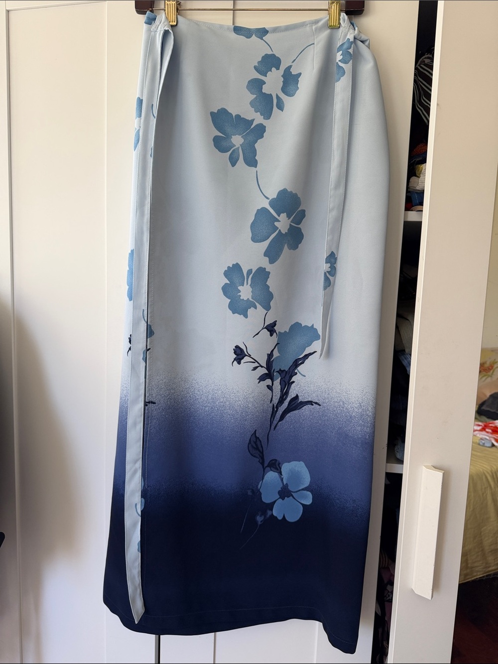 Light Blue Ombre Floral Wrap Maxi Skirt